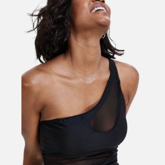 NWT! Bar III Black Natural Beauty Mesh Inset One Shoulder One Piece Swimsuit NEW - Picture 4 of 4